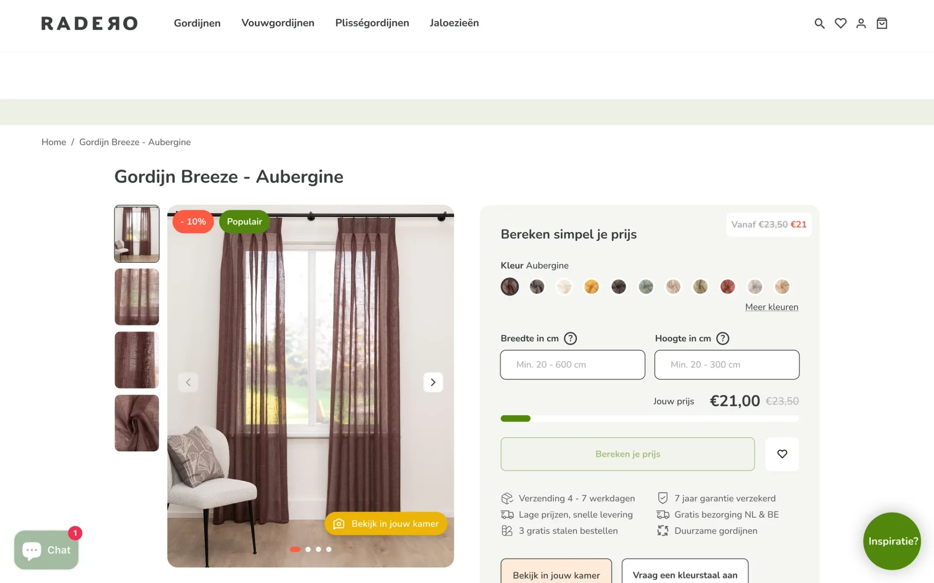 Try Before You Buy button for a Radero curtain on the product page